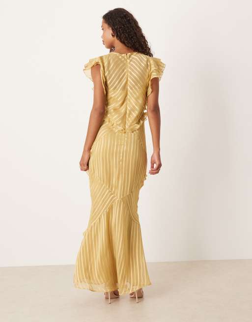 ASOS DESIGN maxi dress with frill body detailing in yellow stripes, 2 of 4