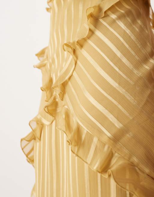 ASOS DESIGN maxi dress with frill body detailing in yellow stripes, 3 of 4