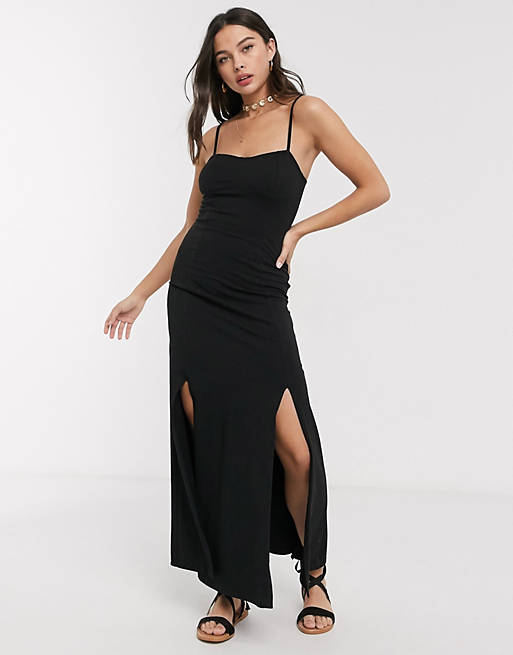ASOS DESIGN maxi dress with front splits in black | ASOS