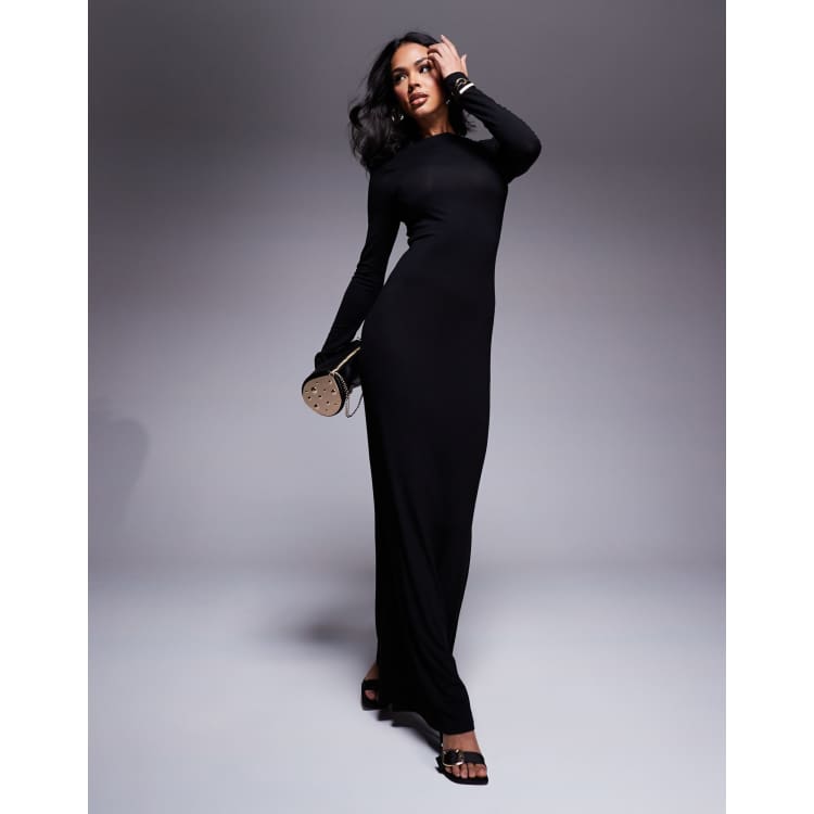 ASOS DESIGN maxi dress with lace back panel in black | ASOS
