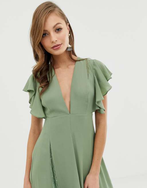 Asos design midi dress best sale with lace godet panels