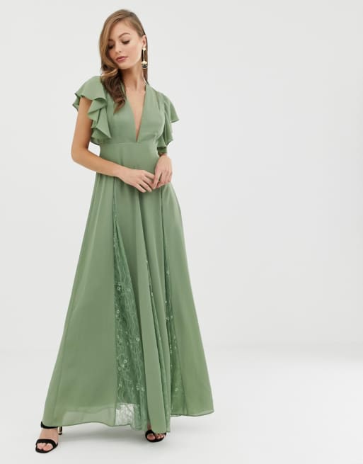 Asos design maxi dress cheap with lace godet panels