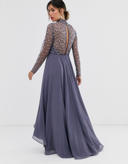 Asos design maxi dress shop with long sleeve embellished bodice