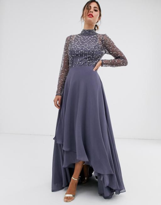 Asos design maxi dress with long sleeve embellished bodice sale