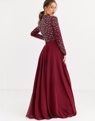 asos design maxi dress with long sleeve embellished bodice