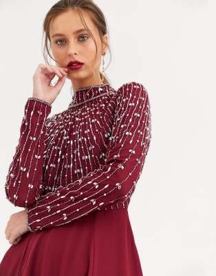 asos design maxi dress with long sleeve embellished bodice