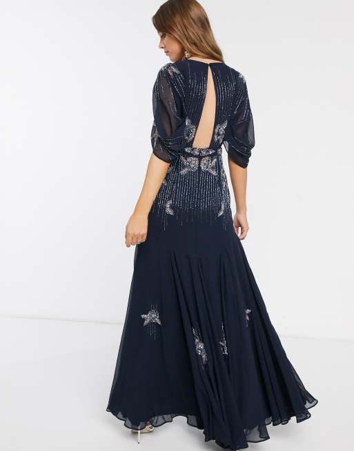 Asos design maxi dress with linear sequin and yellow floral beading hotsell