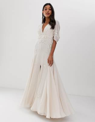 asos design maxi dress in delicate linear sequin with long sleeves
