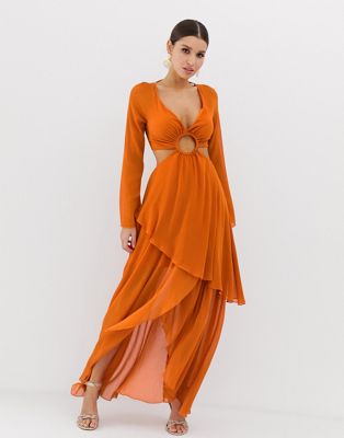 burnt orange long sleeve dress