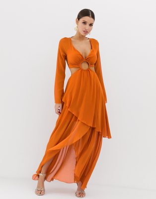 burnt orange long sleeve maxi dress