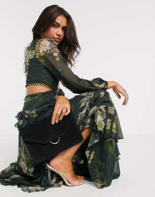 asos design maxi dress with long sleeve embellished bodice