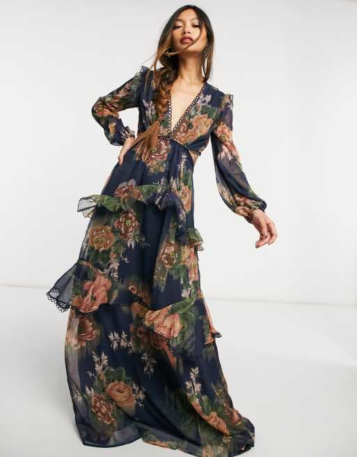 Asos long floral on sale dress