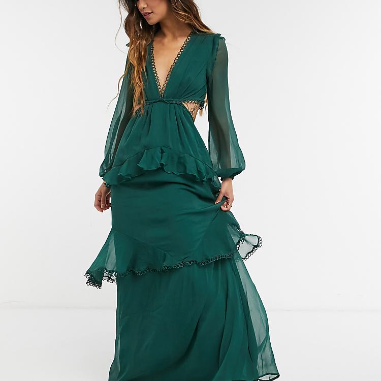 asos green maxi dress DESIGN asymmetric high neck minimal in sage The ASOS DESIGN Curve smock cami maxi dress with tie side detail in washed olive green is a stylish addition to your evening wardrobe ASOS EDITION satin ruched halter