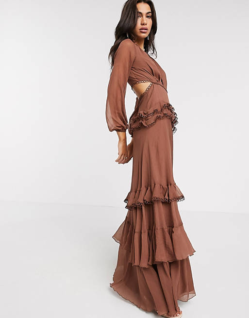 ASOS DESIGN maxi dress with long sleeve and circle trim