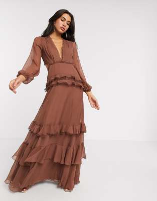 asos design maxi dress with long sleeve and circle trim detail