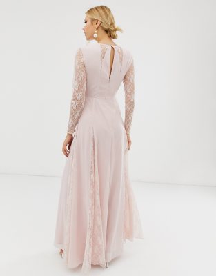 asos design maxi dress with lace sleeves and eyelash lace