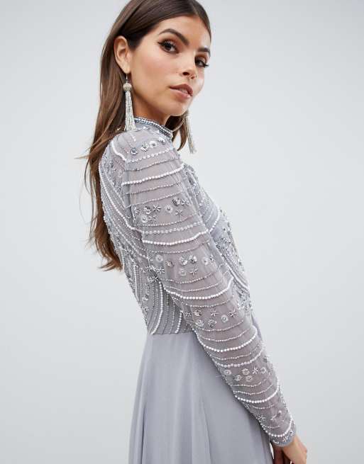 Asos design maxi dress with long 2025 sleeve embellished bodice