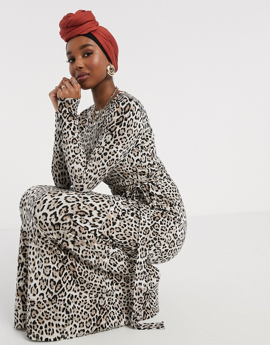 ASOS DESIGN maxi dress with long sleeves in leopard print-Multi