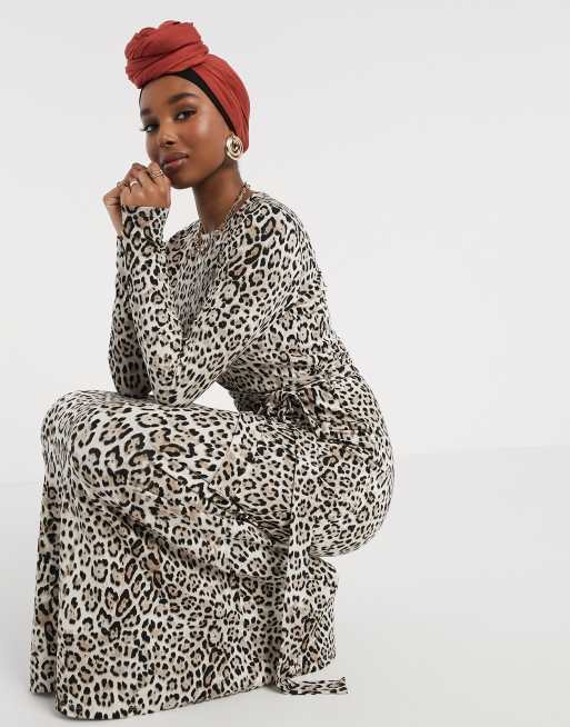 Animal print maxi hot sale dress with sleeves