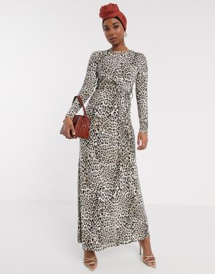 long sleeve leopard maxi dress
