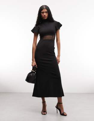 Asos Design Maxi Dress With Mesh Corset Seam Detail In Multi