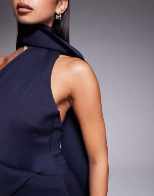 Asos Design Maxi Dress With Neck Detail In Blue