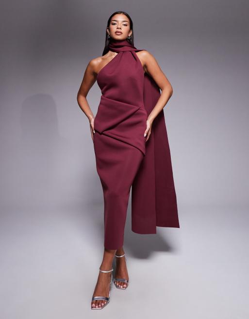 ASOS DESIGN maxi dress with neck detail in red in a scuba-style fabric