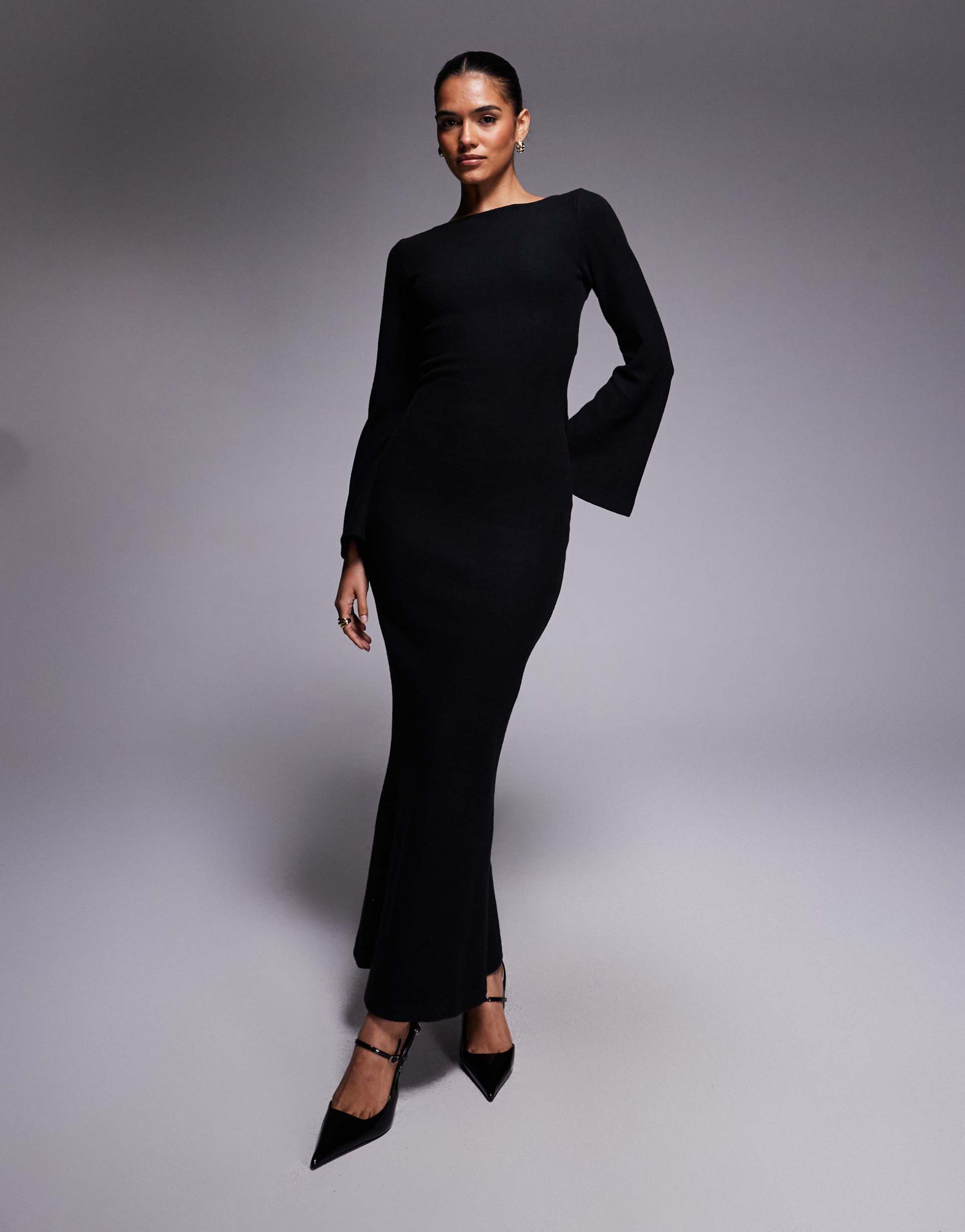 asos design maxi dress with open back and tie detail in black