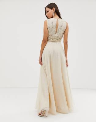 champagne sequin embellished maxi dress