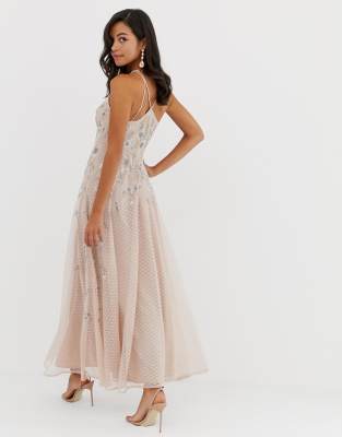Asos design maxi dress with pinny bodice in embroidered dobby store