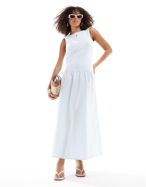ASOS DESIGN maxi dress with poplin skirt in light blue - view 1