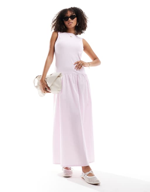  ASOS DESIGN maxi dress with poplin skirt light pink