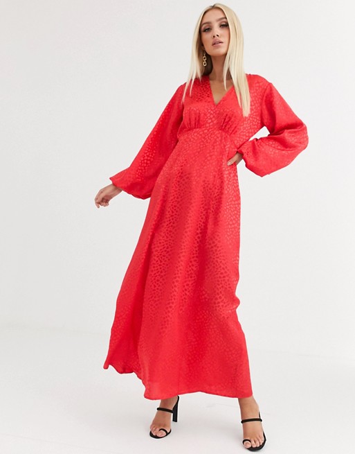 ASOS DESIGN maxi dress with puff sleeves in jacquard