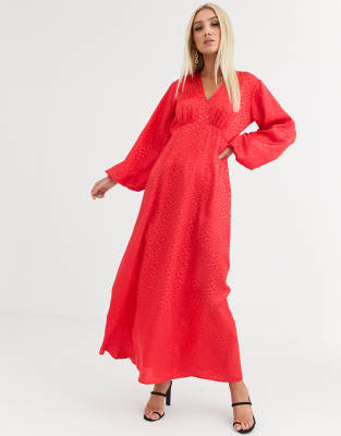 ASOS DESIGN maxi dress with puff sleeves in jacquard | ASOS