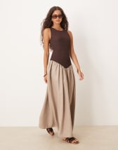 ASOS DESIGN bengaline sleeveless corset waist midi dress in stone