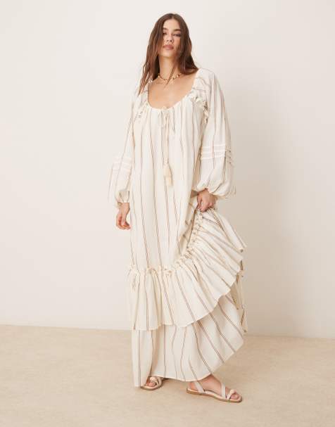 ASOS DESIGN maxi dress with ruched channel neckline and tiered hem in stripe - view 1