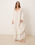 [ASOS DESIGN] ASOS DESIGN maxi dress with ruched channel neckline and tiered hem in stripe-White 14 Stripe