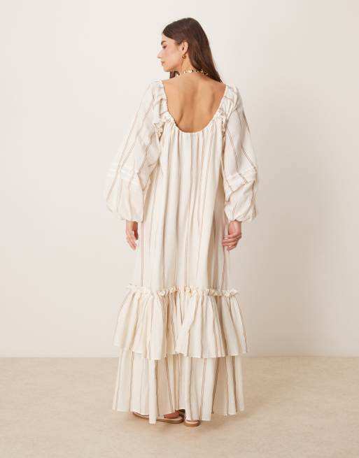 ASOS DESIGN maxi dress with ruched channel neckline and tiered hem in stripe, 3 of 4