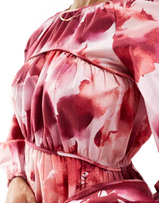 ASOS DESIGN maxi dress with ruched seam detail in blurred rose print, 2 of 4