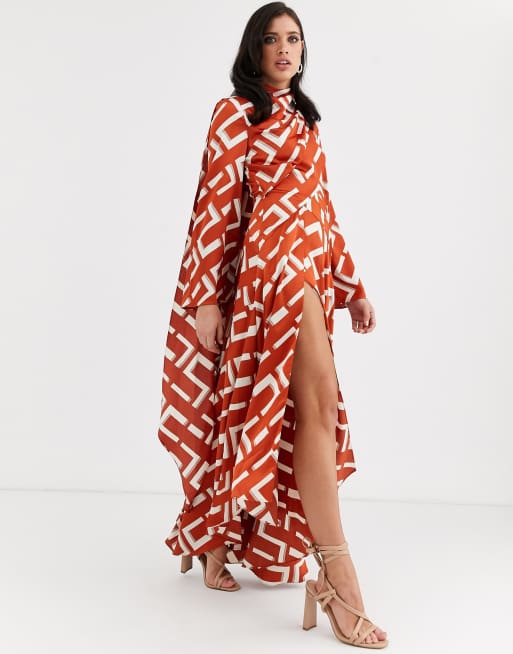 ASOS DESIGN maxi dress with scarf neck in monogram print