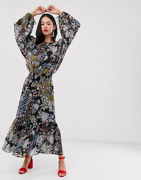 ASOS DESIGN maxi dress with shirred waist in grunge ditsy floral print