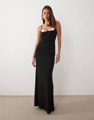 Asos Design Maxi Dress With Skinny Straps And Polka Dot Bust Detailing In Black