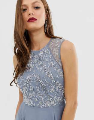 asos design maxi dress with long sleeve embellished bodice