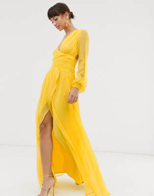 yellow maxi dress with sleeves