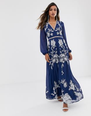 asos design maxi dress with long sleeve and circle trim detail