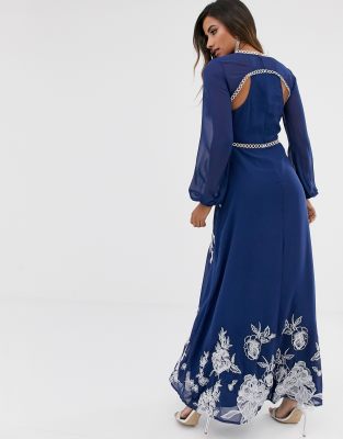 asos design maxi dress with long sleeve and circle trim detail