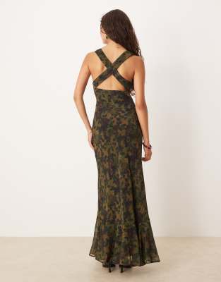 Asos Design Maxi Dress With Strap Back Detail And Frill Hem In Black
