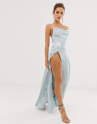 satin maxi split dress