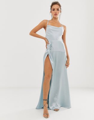 satin maxi split dress