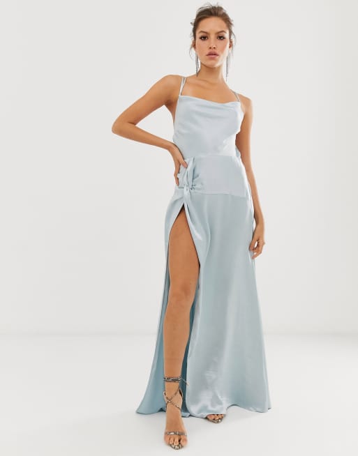 ASOS DESIGN maxi dress with thigh split and cowl neck in satin